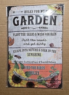 Lanolu Original  Curved Heavy Duty Stamped Sign  (Rules For My Garden)