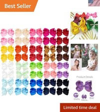 40PCS 4 Inch Hair Bows for Girls,Hand-Made Grosgrain Ribbon Hair Bow Alligator C