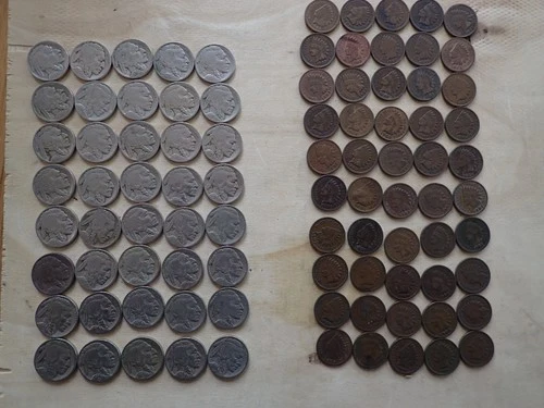 40 Buffalo Nickels and 50 Indian Head Pennies