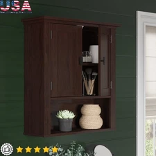 Wall Cabinet Two Door Over Toilet Storage Adjustable Shelves Bathroom Organizer