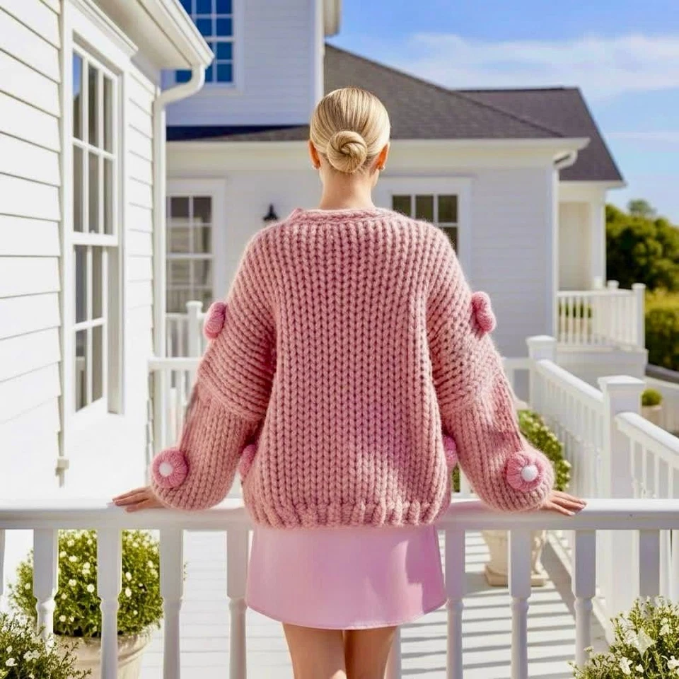 Handgestrickte Wollstrickjacke – Pastellrosa | EYL Handcrafted - Bild 2 von 2