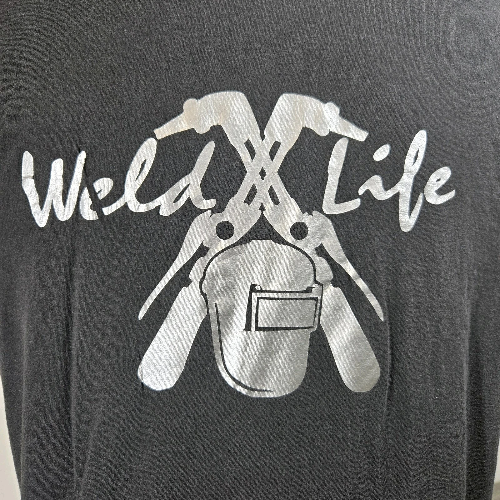 Weld Life T Shirt Mens XL Black Graphic Print Short Sleeve Shrunk To Large