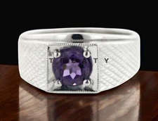 Amethyst Round Cut Gemstone With 925 Sterling Silver Ring For Men's #448 *