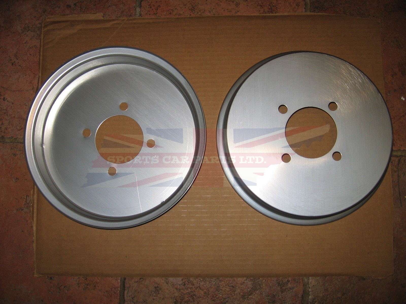 Pair of Brushed Aluminum Brake Drum Covers for MGB Tube Axle 19681980