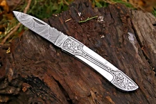 CUSTOM MADE HAND FROGED DAMASCUS STEEL FOLDING BLADE POCKET KNIFE W SHEATH 370