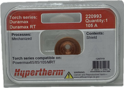 HYPERTHERM 220993 DURAMAX RT 105A MECH SHIELD DEFLECTOR POWERMAX 65 85 ...