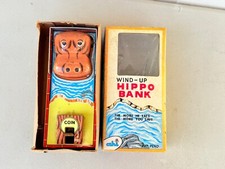 Vintage Japan Tin HIPPO BANK WIND-UP with Original Box
