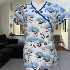 V Life Christmas Medical V Neck Winter Holiday 2 Pocket Scrub Size Small