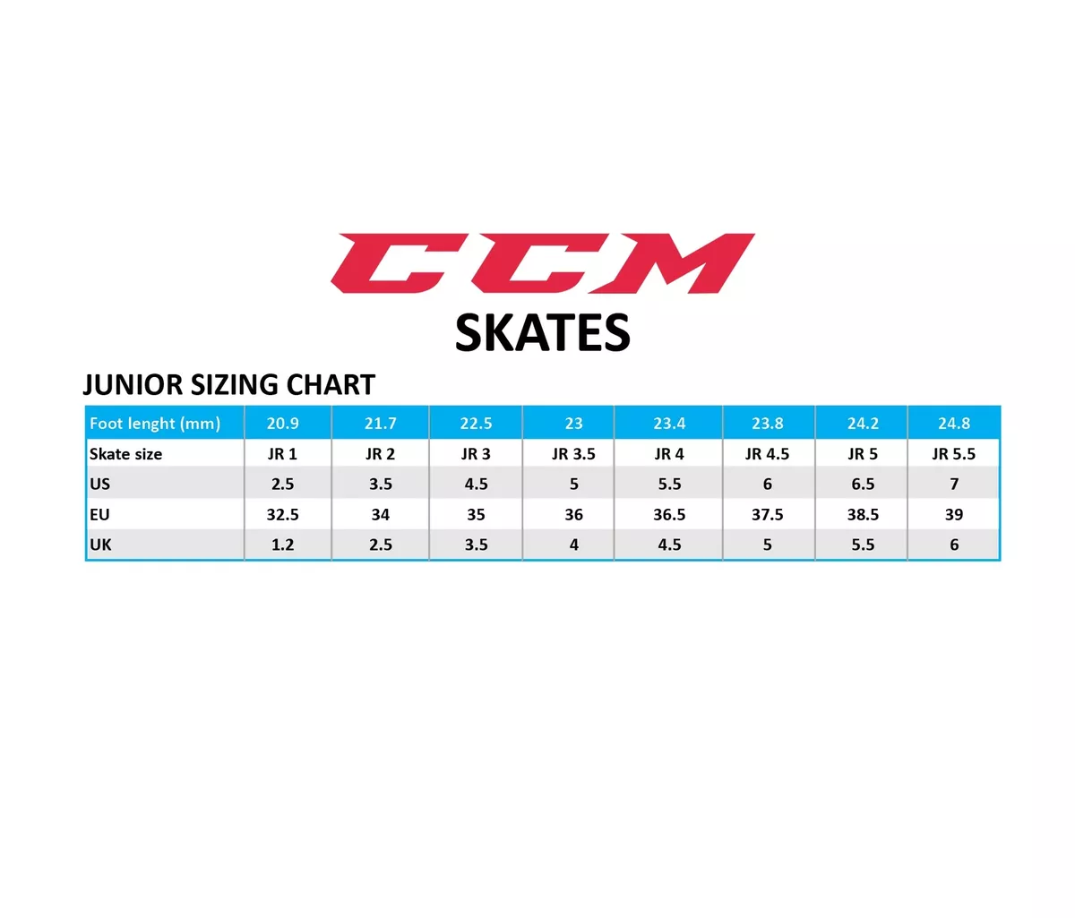Hockey skate cheap size chart