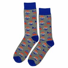 NWT Vote Dress Socks Novelty Men 8-12 Gray Crazy Fun Sockfly