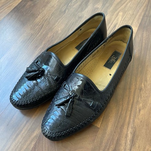 Zelli Black Reptile Leather Tassels 