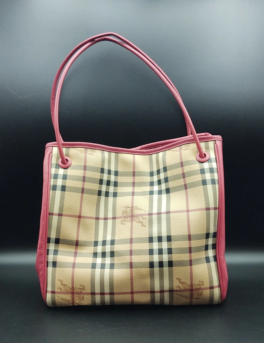 Pre Loved Burberry Haymarket Check Canvas Handbag Beige Women