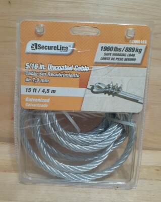  LEHIGH SECURE LINE uncoated GALVANIZED Cable 5/16'' x 15ft strong high security!
