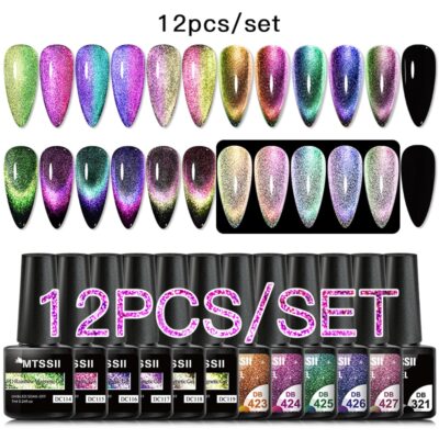 10/12PCS/SET Magnetic Gel Nail Polish Set 9D Reflective Glitter UV Gel Soak Off