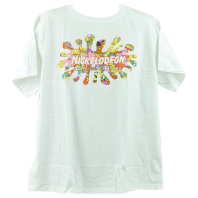Nickelodeon Cartoon Charaters Logo Short Sleeve White Adults Tshirt Tee 2X-Large