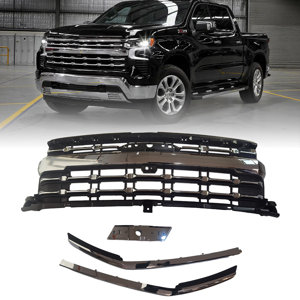 Front Upper Grille Chrome Black For Chevy Silverado 1500 2022-2024 85516947