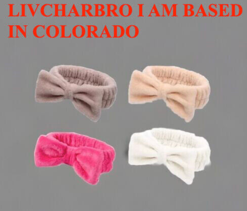 4 Pack Spa Headband for Washing Face, Girls Makeup Bow Tie Hair Band, Microfiber