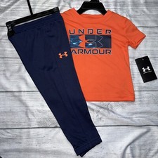 Under Armour Baby Boys Orange Sediment Big Logo Short Sleeve Tee  Jogger Set