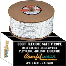 COMFITWEAR Super Strength Rope 3 Strand Twist Heavy Duty Jobs (3/4 in x 600 FT)