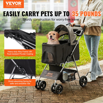 VEVOR Pet Stroller, 4 Wheels Dog Stroller Rotate with Brakes, 35lbs Weight Capac