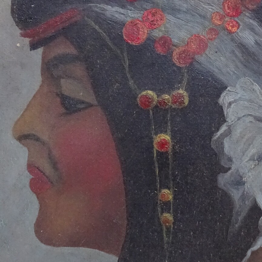Antique 1920s Art Deco Female Woman Portrait Oil Painting Fantasy ...