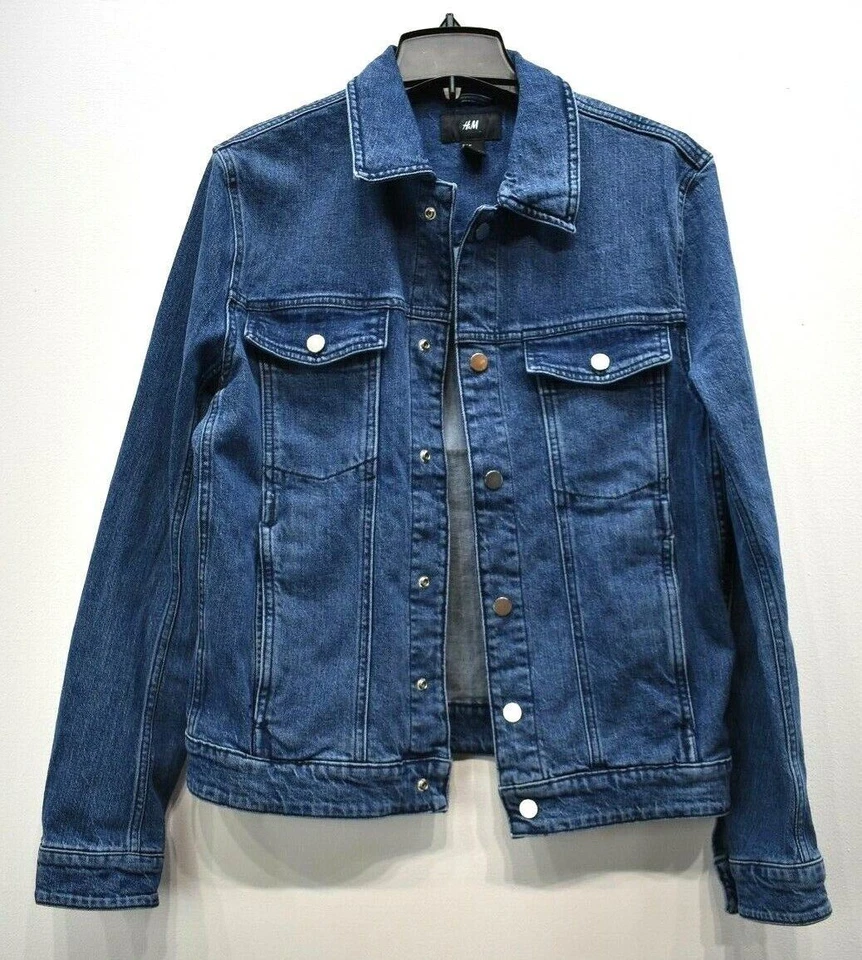 H & M мужской синий кнопка Slash карман длинным рукавом повседневный джинсовой ткани Jean куртка M - Изображение 2 из 4
