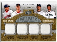 2009 UD Ballpark Collection Baseball Quad Swatch Beckett Papelbon Shields Morrow