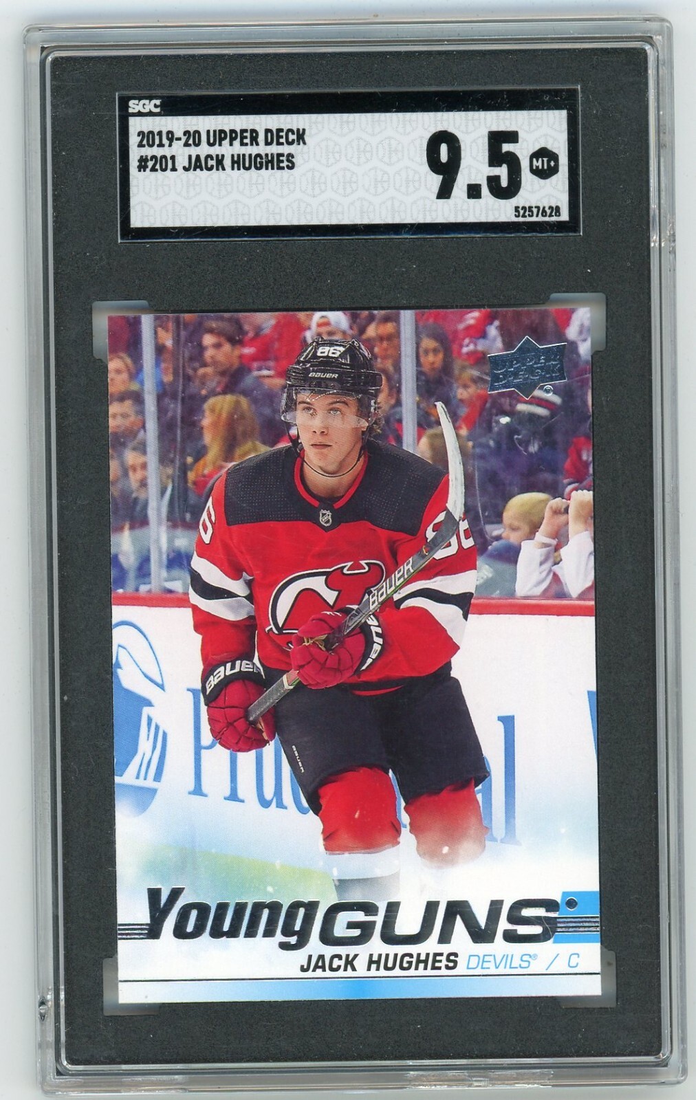 JACK HUGHES 2019-20 UPPER DECK HOCKEY #201 (YOUNG GUNS) ROOKIE CARD SGC 9.5