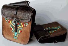 Best Leather Western Trail Tooling Carving Horse Saddle Bag.
