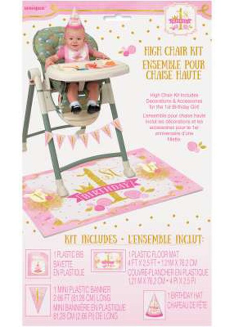 Unique Party 58159 Pink And Gold Girls 1st Birthday High Chair Decoration Kit For Sale Online Ebay