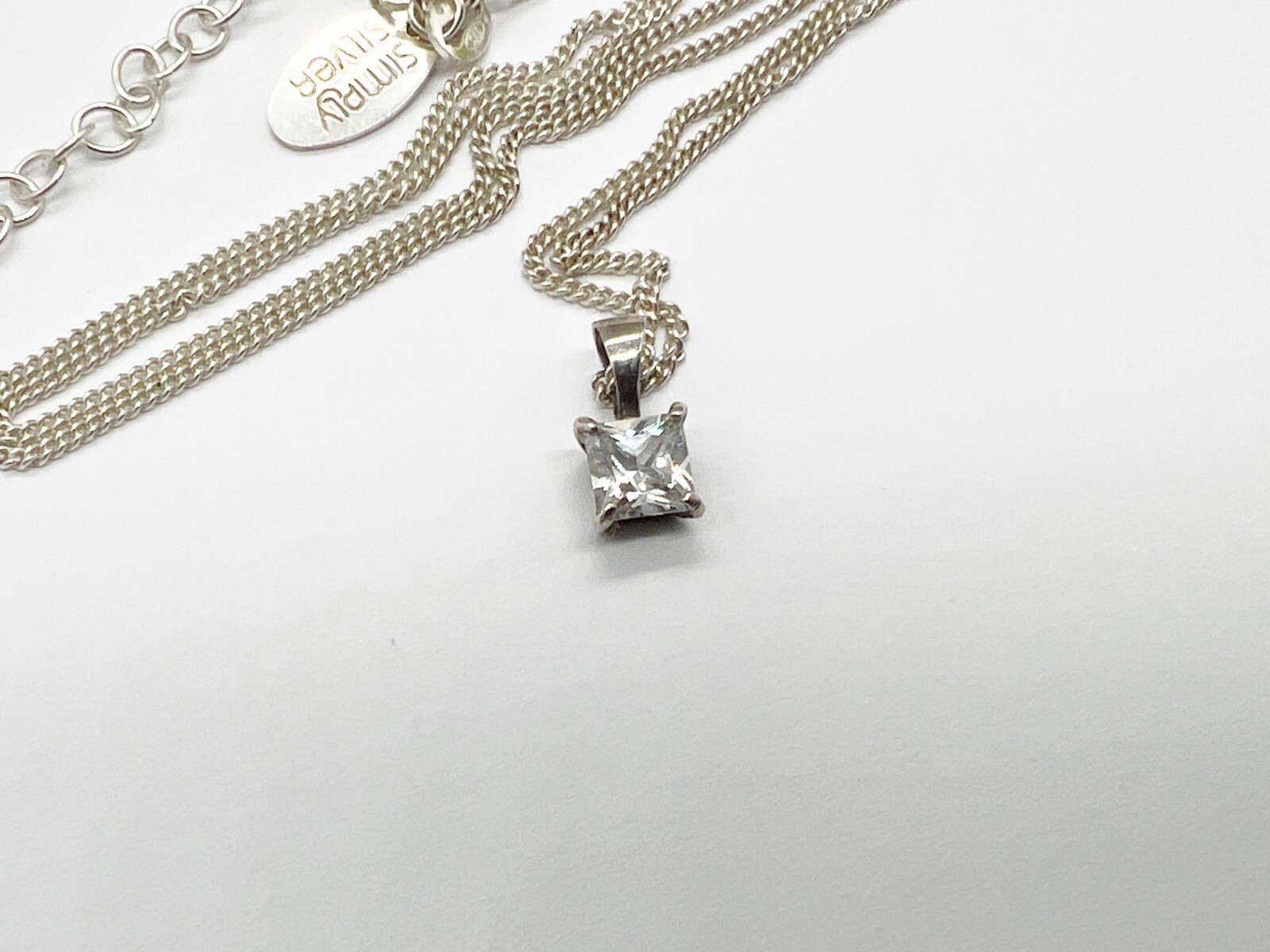 VINTAGE SOLID SILVER BRIGHT SOLITAIRE SQUARE PEND… - image 2