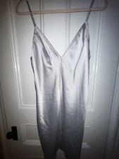  Victoria  s Secret  Slip Dress With Rhinestones. Silver Sateen. Size Medium.