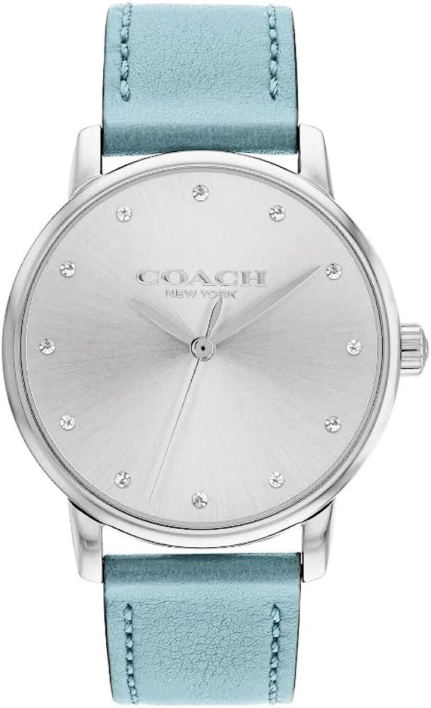 Coach Grand Watch With 36mm Silver Face & Blue Tone Leather Band