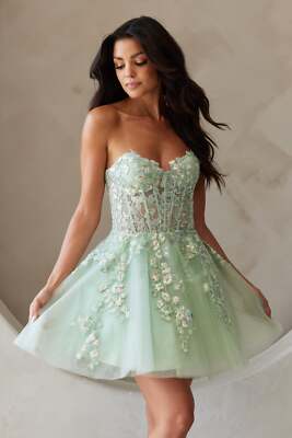 STRAPLESS HOMECOMING MINI BABY DOLL DRESS W/ SEMI-SHEER BODICE & LACE UP  BACK | eBay