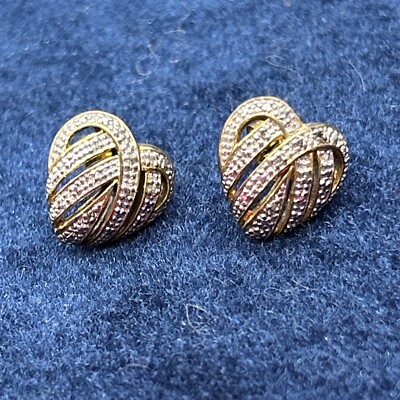 Danbury Mint signierte 925 Sterling Silber vergoldet Diamanten Herz Ohrstecker