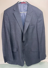 HART SCHAFFNER Mens Blazer Sport Coat Casual Jacket Size 46L Blue Wool Suit USA