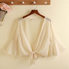 Ladies Ruffles Cardigan Shrug Tops Bolero Jacket Flare Sleeve Lace Cape Summer