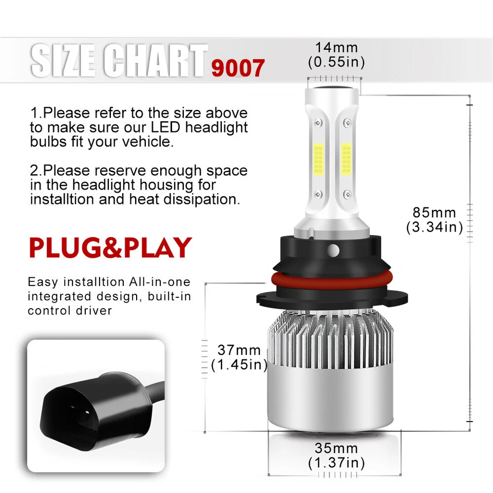 2x 9004 LED Faro Luces Fuertes Para Auto Coche Luz Carro Bombillas SUPER Blanco Foto 3 de 4