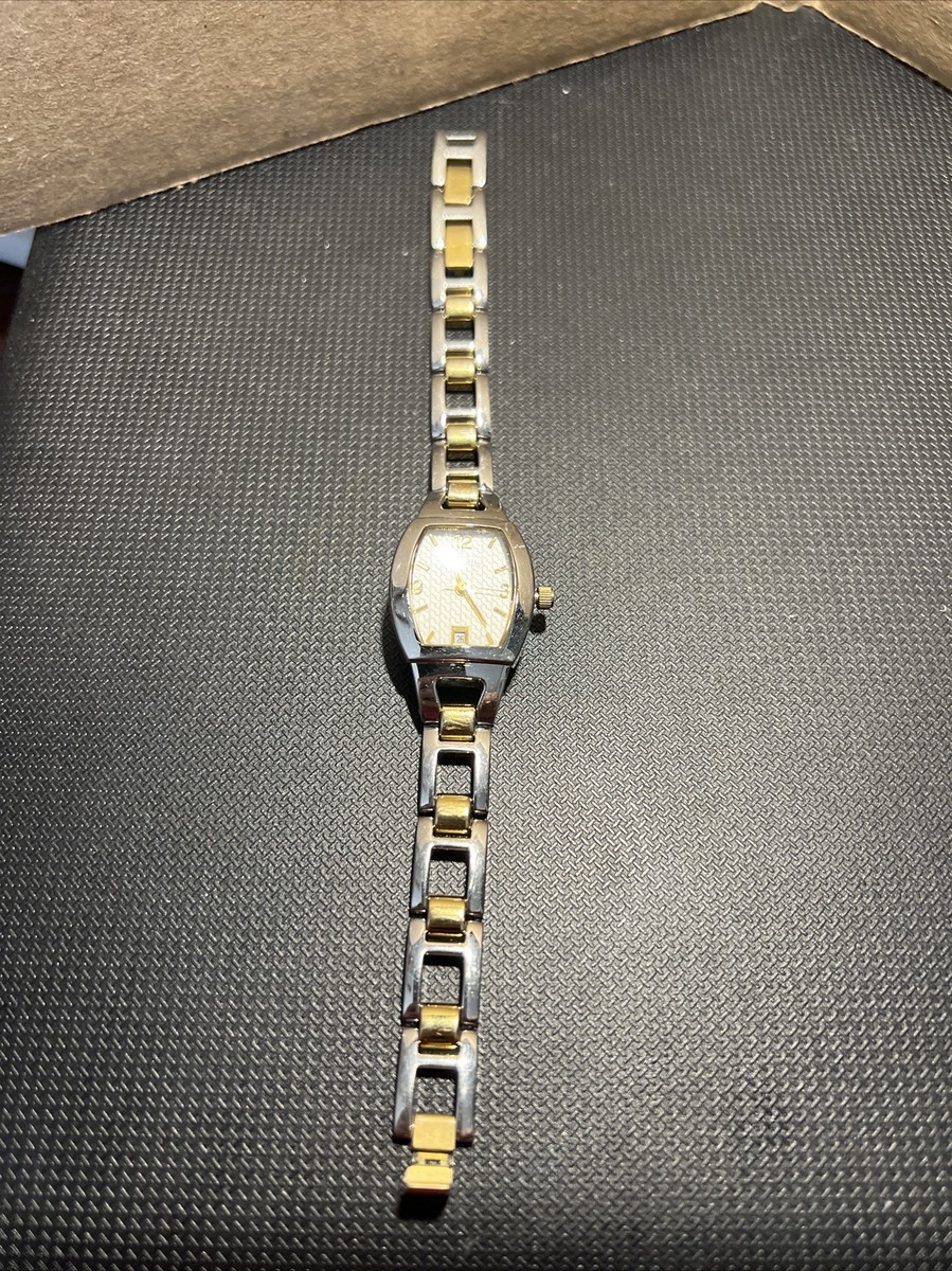 Fossil F2 Watch Women Silver Gold Two Tone Rectangle Date 30M New