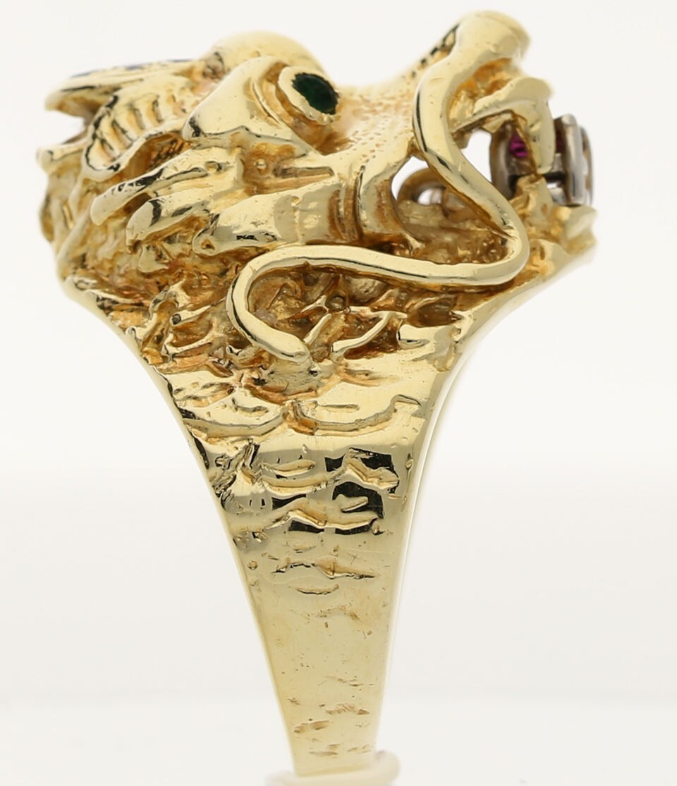 Diamond Emerald Ruby Dragon Ring .23CT Yellow Gol… - image 4