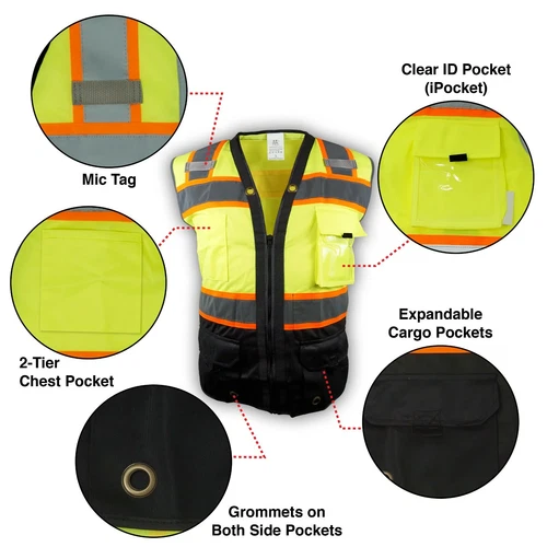 Surveyor Black/ Lime Two Tones Safety Vest, ANSI/ ISEA 107-2015/ Photo ID Pocket image 2
