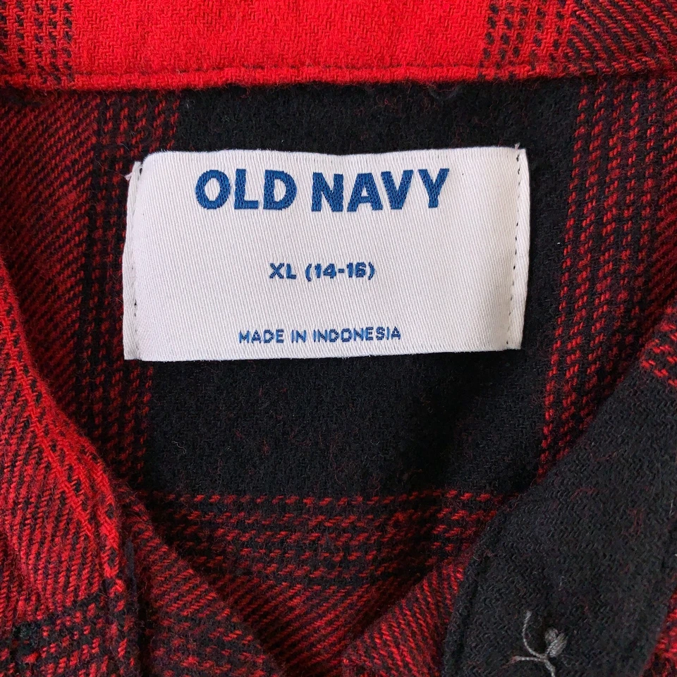Camisa Old Navy Girl XL (14-16) Roja Negra A Cuadros Acogedora Manga Larga Botón Delantero Nueva con Etiquetas Foto 3 de 4
