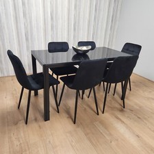 Black Kitchen Dining Table And 6 Black Tufted Velvet Chairs Set Of 6 Dining Room
