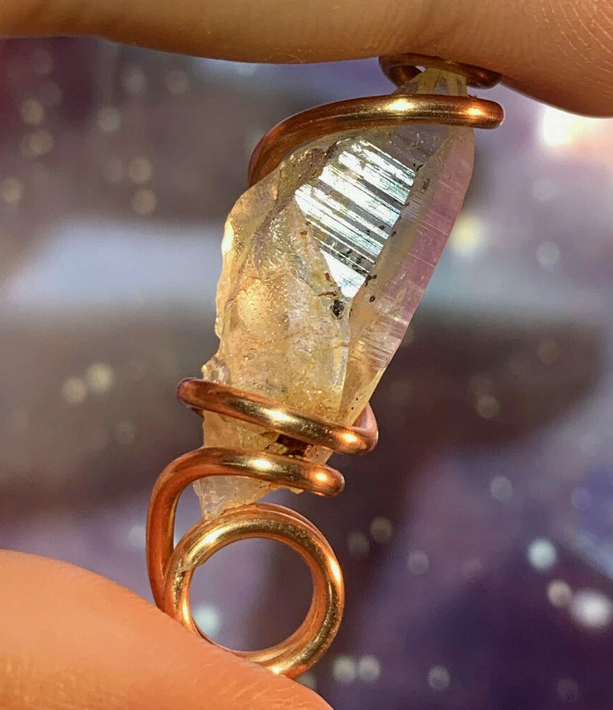 GORGEOUS VERY RARE GOLDEN AZEZTULITE HIGH VIBRATION LIGHT FILLED CRYSTAL PENDANT