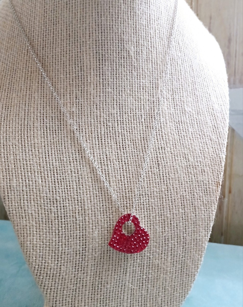Sterling Silver 925 Red Sweet Heart Rhinestone Pendant