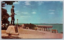 Native Americana~Statue Of Massasoit & Portico @ Plymouth Rock~PM 1951~Postcard
