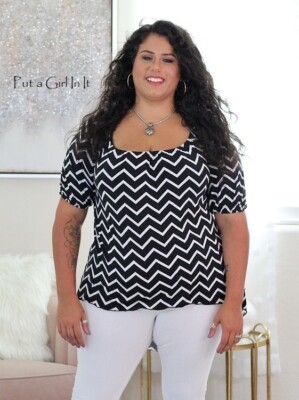 PLUS SIZE Womens BLACK WHITE CHEVRON ON OFF SHOULDER HI LOW SHIRT TOP 1X 2X  3X | eBay