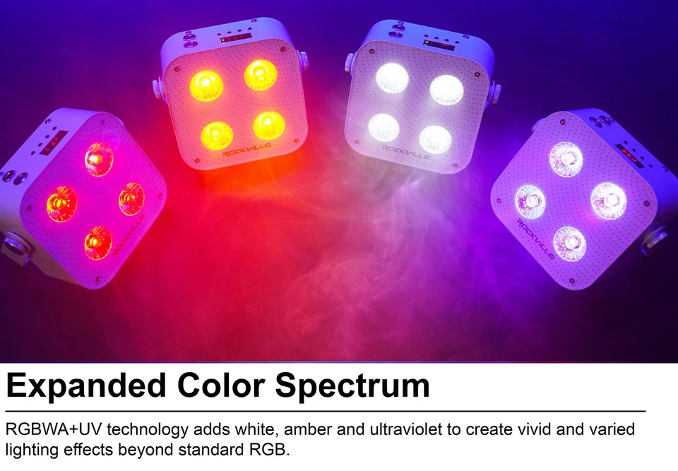 Rockville 4 PACK MINI RF4 V2 WHITE DJ Par Wash Up Lights+Wireless DMX+App+Bag - Image 4 of 4
