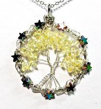 Silver Tone Citrine Semi Precious Stone Tree Of Life 20" Necklace NWOT (#2971)