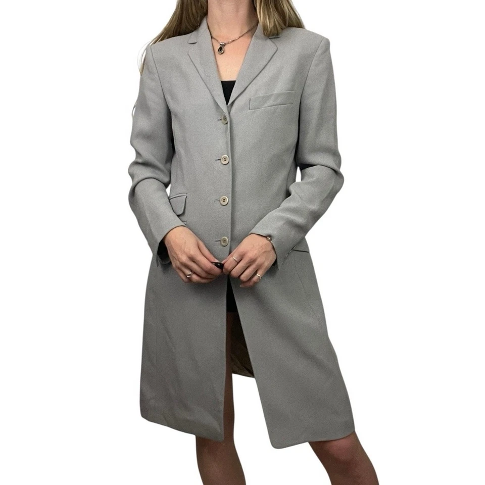 Abrigo Blazer Liz Claiborne Classics Gris Largo Abotonado  Foto 4 de 4